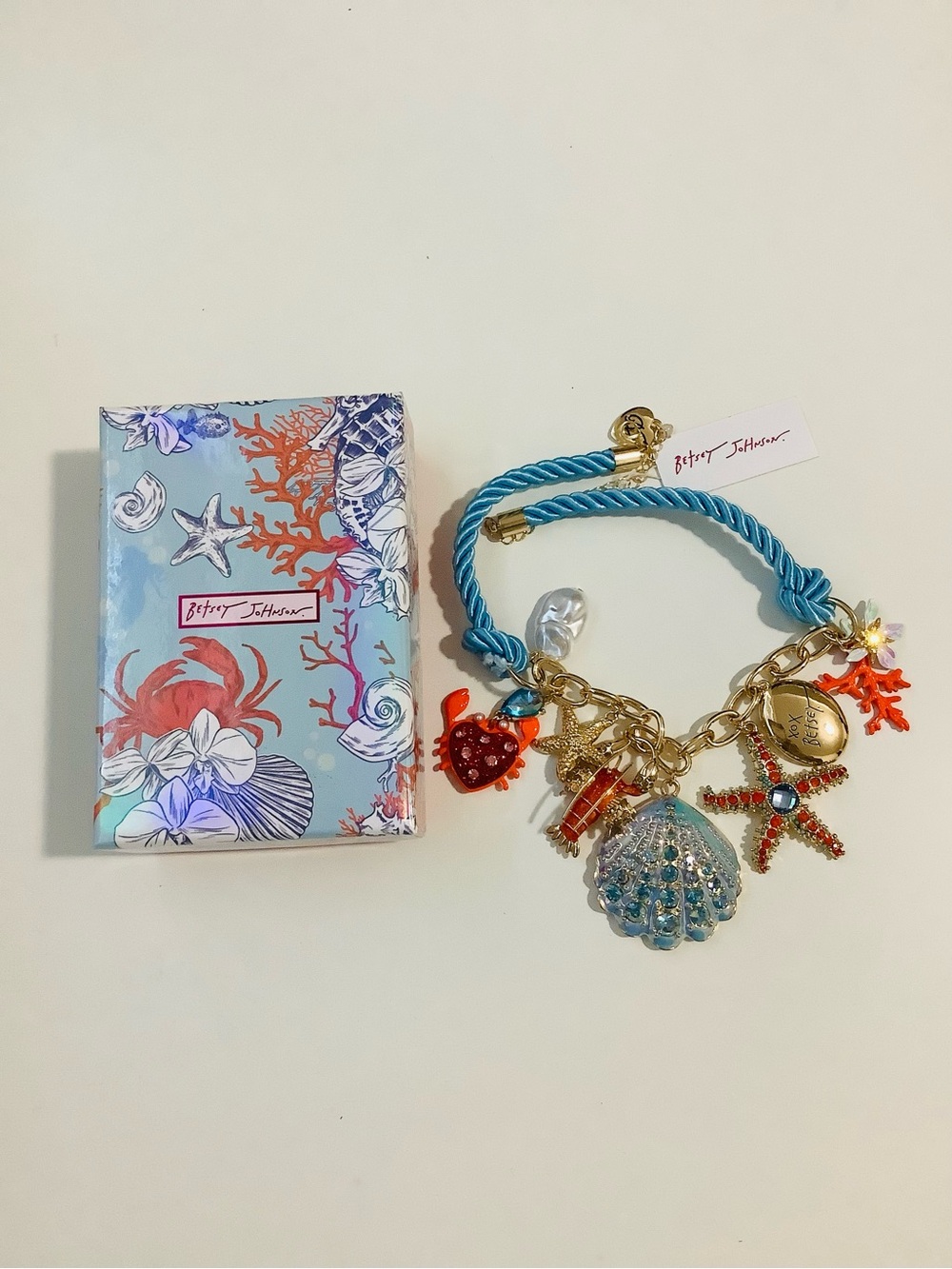 Betsey Johnson Sea Life Turquoise Blue Coral Shell Starfish Charm Necklace NWT - Picture 10 of 13